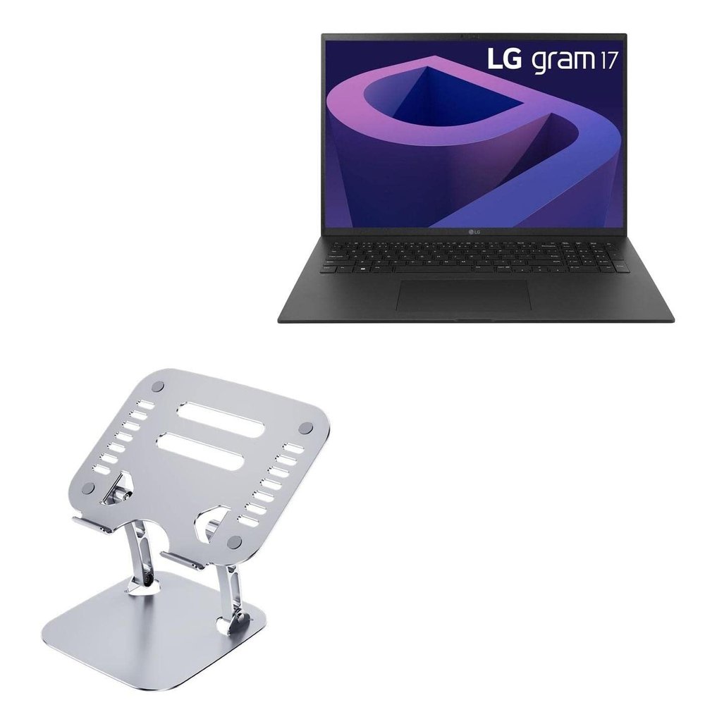 BoxWave Stand and Mount Compatible with LG Ultra Lightweight Laptop 17Z90Q (17 in) - Executive VersaView Laptop Stand, Ergonomic Adjustable Viewing Angle Metallic Riser - Metallic Silver