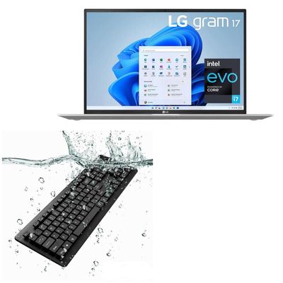 BoxWave Keyboard Compatible with LG Ultra-Lightweight 17Z95P (17 in) - AquaProof USB Keyboard, Washable Waterproof Water Resistant - Jet Black