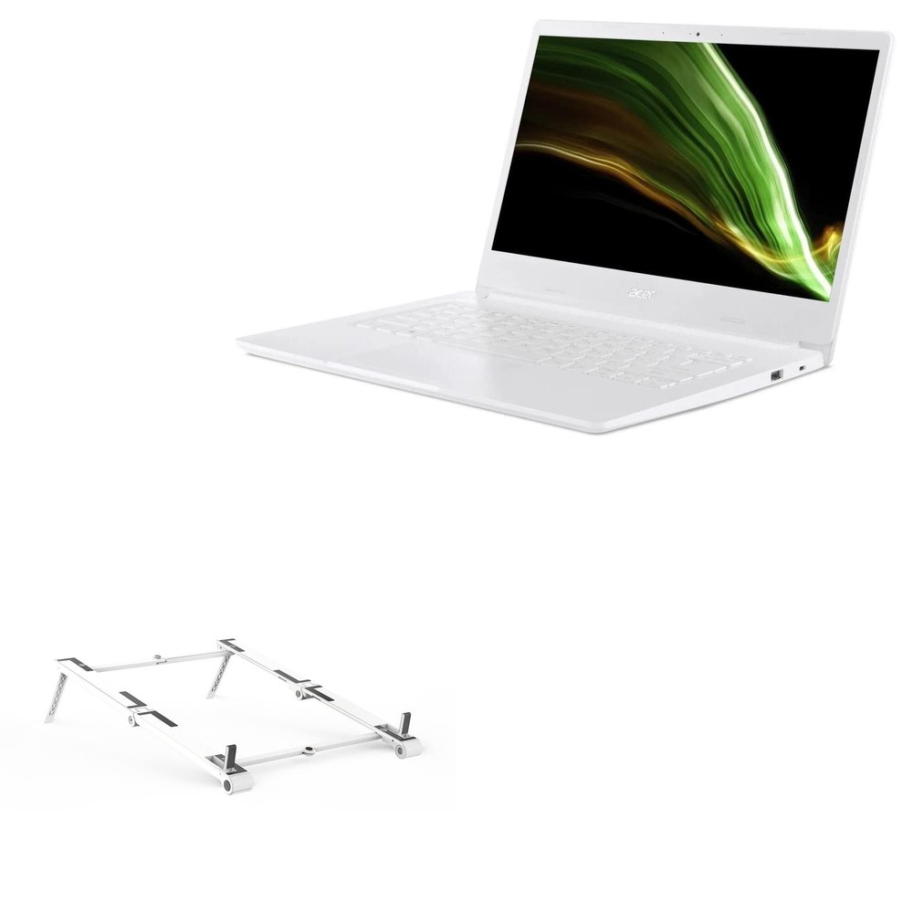 BoxWave Stand and Mount Compatible with Acer Aspire 1 (A114-61) - Pocket Aluminum Stand 3-in-1, Portable Multi Angle Viewing Riser - Metallic Silver