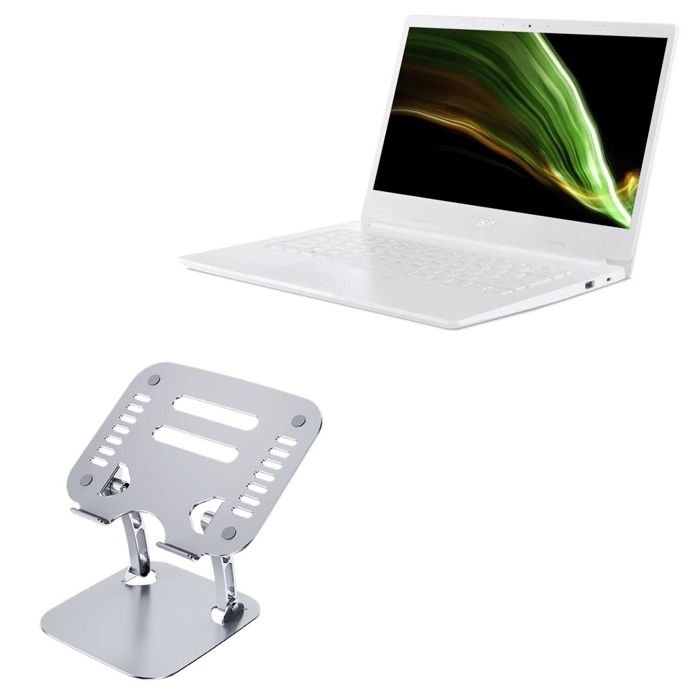 BoxWave Stand and Mount Compatible with Acer Aspire 1 (A114-61) - Executive VersaView Laptop Stand, Ergonomic Adjustable Viewing Angle Metallic Riser - Metallic Silver