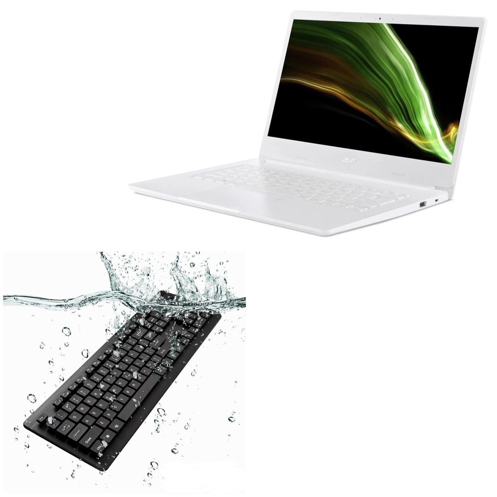 BoxWave Keyboard Compatible with Acer Aspire 1 (A114-61) - AquaProof USB Keyboard, Washable Waterproof Water Resistant - Jet Black