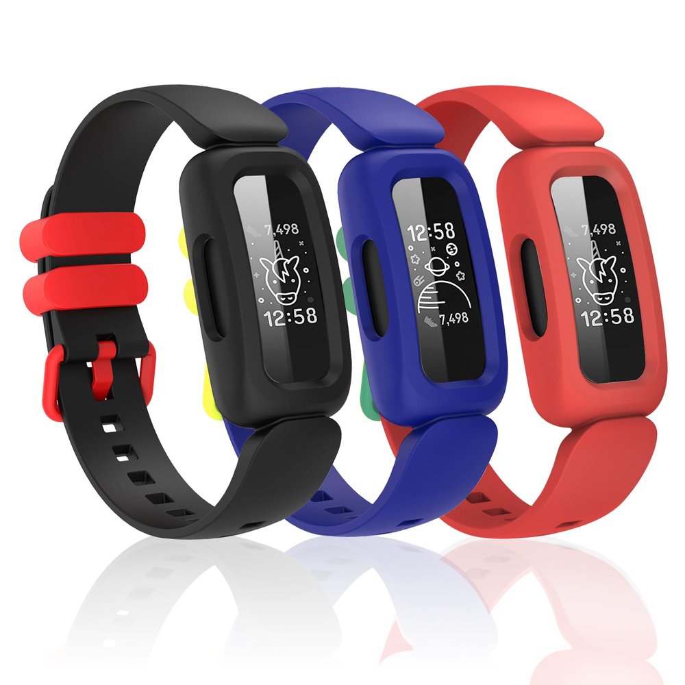 Silicone Bands for Fitbit Ace 3,Waterproof Soft Replacement Bands for Ace 3 Bands for Kids Boys Girls Bracelet Accessories Sports Band for Fitbit Ace 3 Activity Tracker(Black Red Blue)