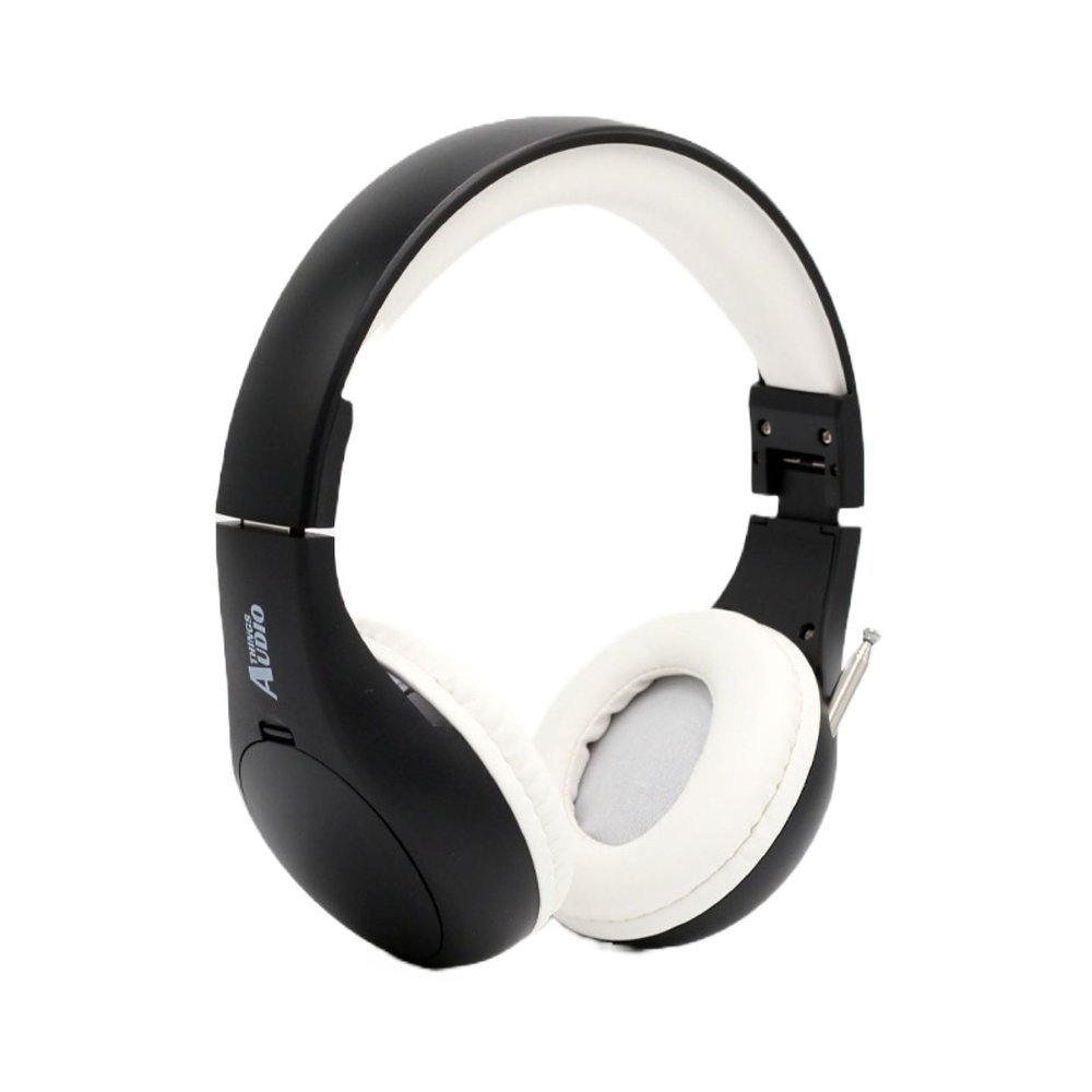 THINGS AUDIO Portable Personal FM Radio Headphones Pull-Out Antenna for Great Reception, Walking, Jogging, Relaxing, School, Talk Radio - Powered by 2AA Batteries (Not Included) (Black & White)