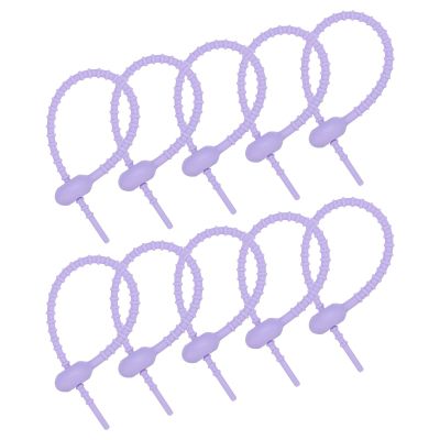 MECCANIXITY 15 Pack Silicone Cable Ties 7 Inch Reusable Zip Ties Silicone Twist Ties for Home Office Kitchen Organizer Food Bag Cord Key Management (Lavender)