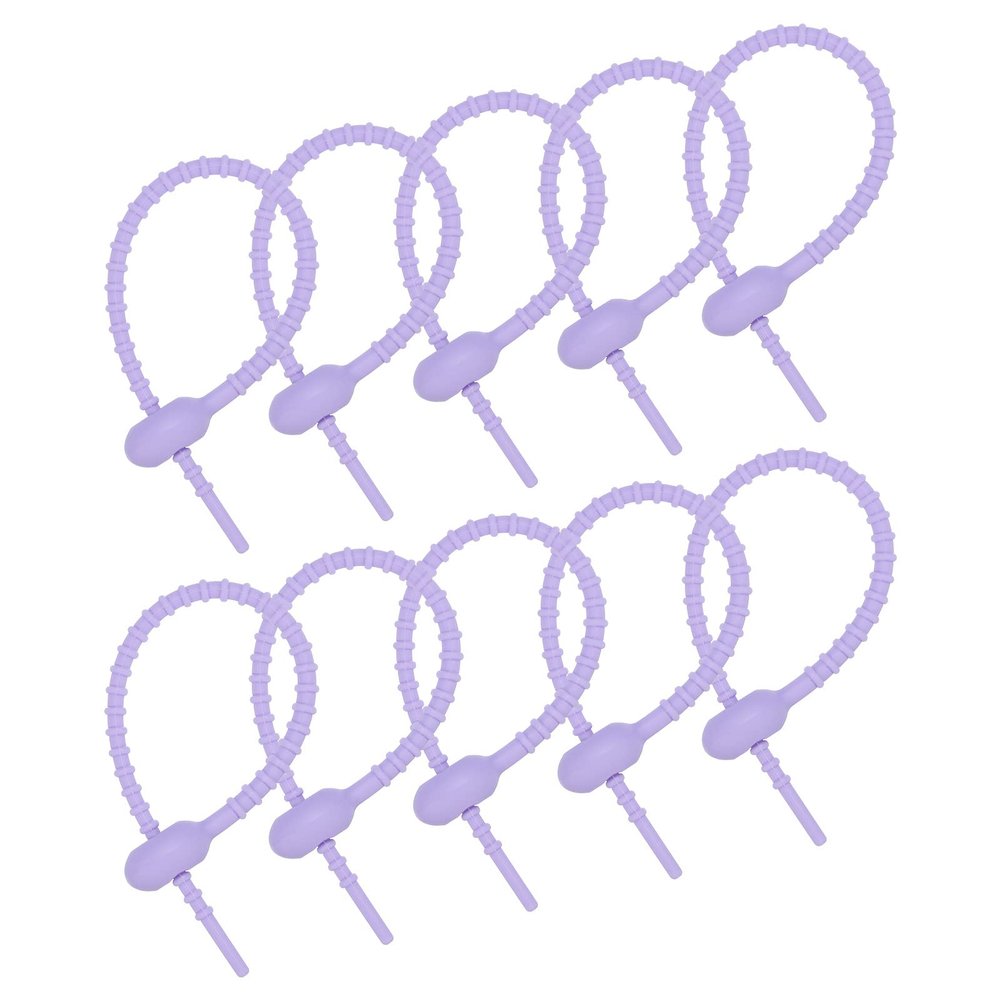 MECCANIXITY 15 Pack Silicone Cable Ties 7 Inch Reusable Zip Ties Silicone Twist Ties for Home Office Kitchen Organizer Food Bag Cord Key Management (Lavender)