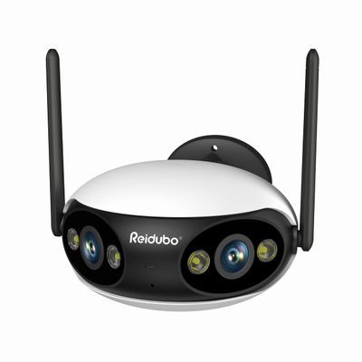 Reidubo WIFI Security Camera Outdoor, PoE Camera with Dual-Lens 180 Ultra-Wide View, 4MP Color Night Vision, 2-Way Audio, IP66 Waterproof, Sound & Light Alarm, Compatible with Alexa & Google Home