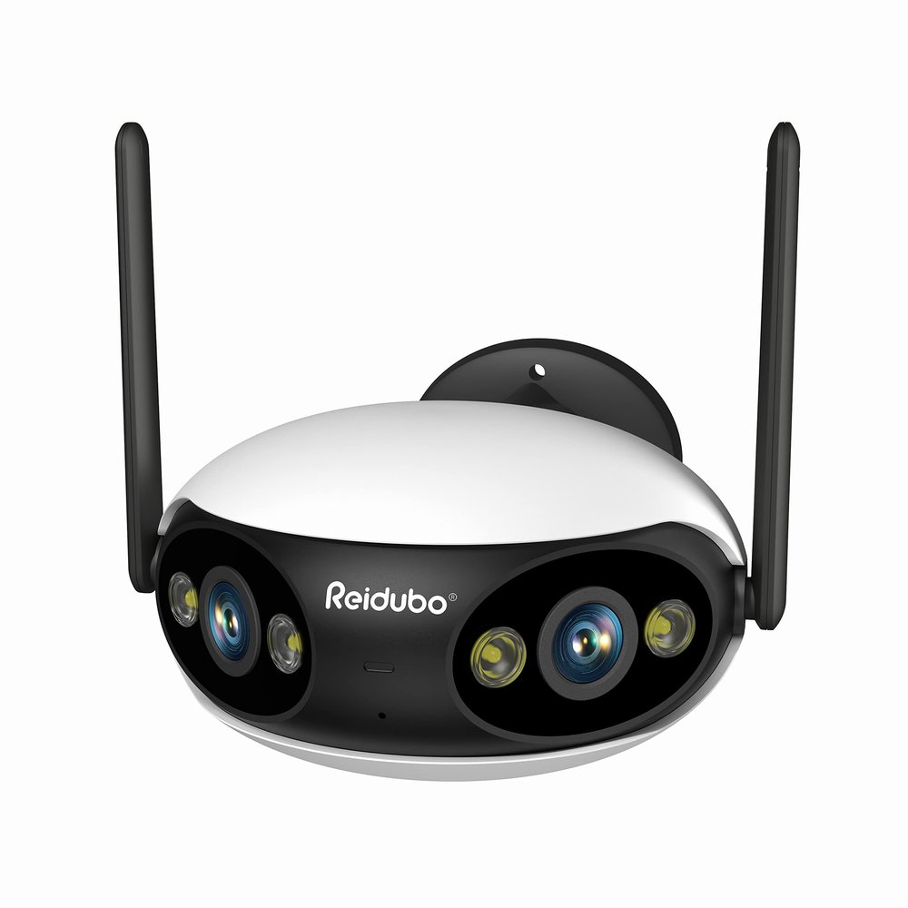 Reidubo WIFI Security Camera Outdoor, PoE Camera with Dual-Lens 180 Ultra-Wide View, 4MP Color Night Vision, 2-Way Audio, IP66 Waterproof, Sound & Light Alarm, Compatible with Alexa & Google Home