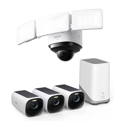 eufy Security S330 Floodlight Cam 2 Pro, 360-Degree Pan & Tilt Coverage, 2K Full HD eufyCam 3 3-Cam Kit, Security Camera Outdoor Wireless, 4K Camera with Integrated Solar Panel