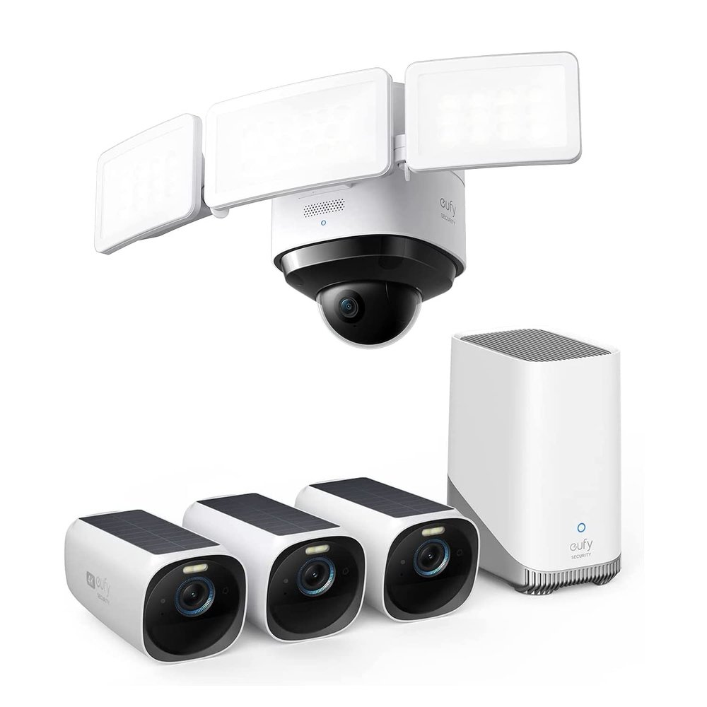 eufy Security S330 Floodlight Cam 2 Pro, 360-Degree Pan & Tilt Coverage, 2K Full HD eufyCam 3 3-Cam Kit, Security Camera Outdoor Wireless, 4K Camera with Integrated Solar Panel