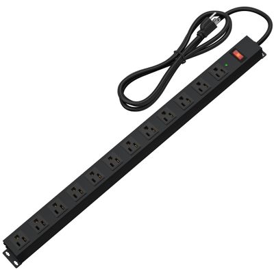 12 Outlet Long Power Strip Surge Protector with 2100 Joules, 6FT Power Cord, Wide Spaced Outlet Power Bar, Overload Protection Switch, Industrial Heavy Duty for Work Bench, Shop, Garage (Black)