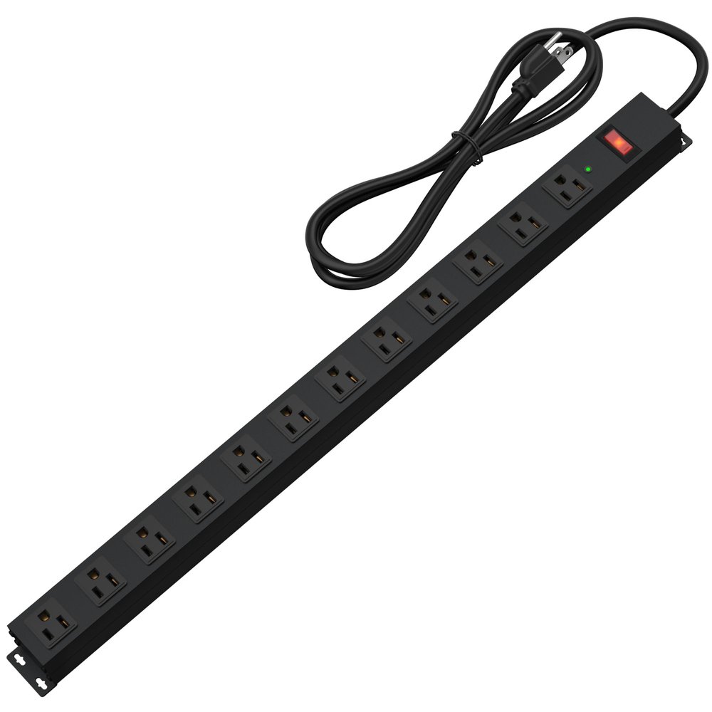 12 Outlet Long Power Strip Surge Protector with 2100 Joules, 6FT Power Cord, Wide Spaced Outlet Power Bar, Overload Protection Switch, Industrial Heavy Duty for Work Bench, Shop, Garage (Black)