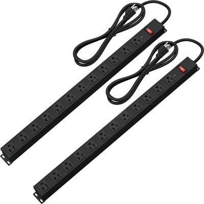 12 Outlet Long Power Strip Surge Protector with 2100 Joules, 6FT Power Cord, Wide Spaced Outlet Power Bar, Overload Protection Switch, Industrial Heavy Duty for Work Bench, Shop, Garage (Black),2 Pack