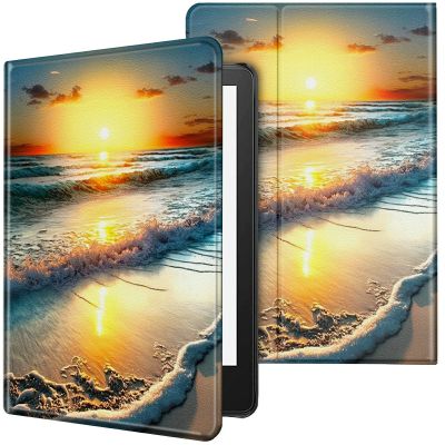 CGFGHHUY Case for 6.8 inch Kindle Paperwhite 11th Generation 2021/Kindle Paperwhite Signature Edition Lightweight Protective PU Leather Smart Stand Cover with Auto Wake Sleep - Sea and The Sunset