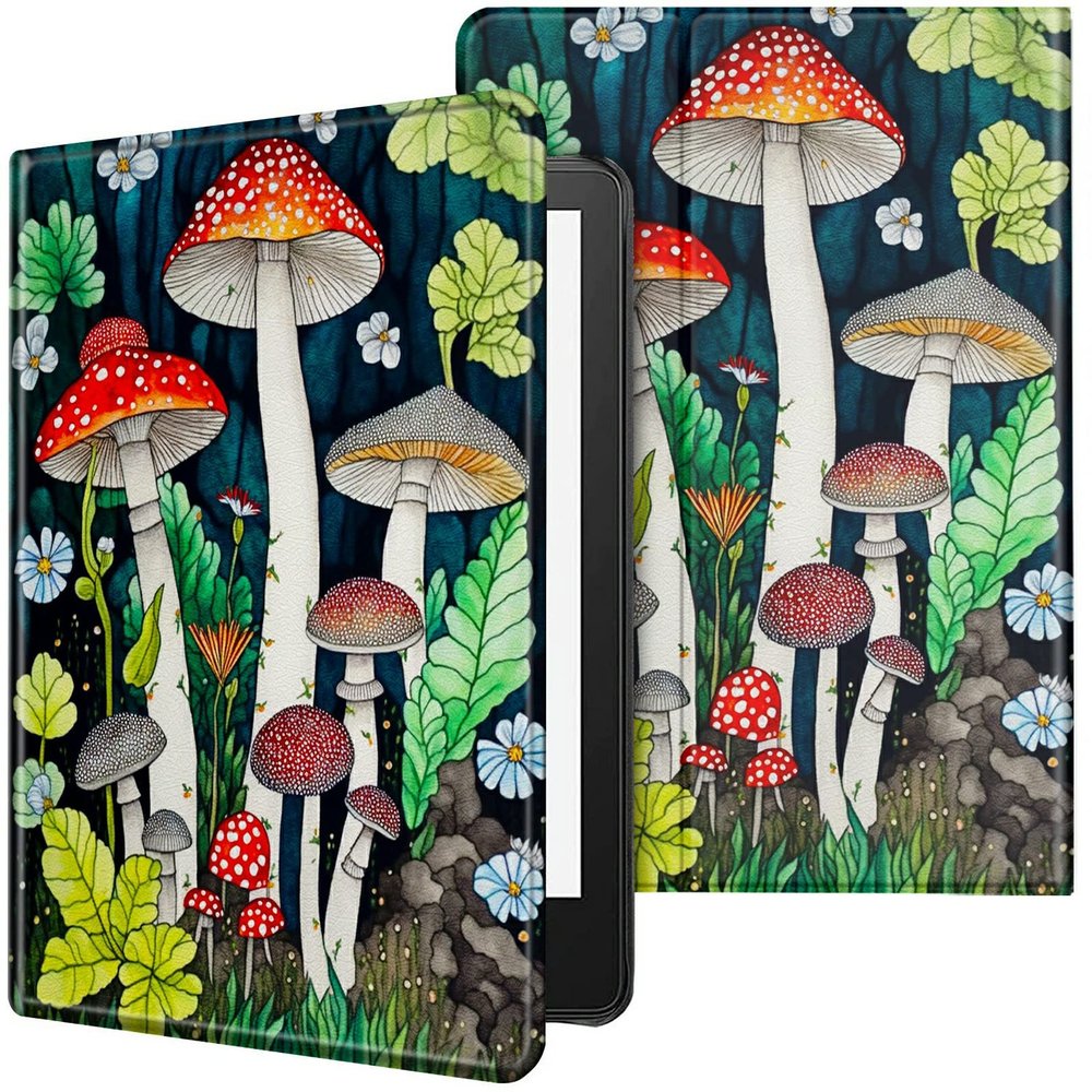 CGFGHHUY Case for 6.8 inch Kindle Paperwhite 11th Generation 2021/Kindle Paperwhite Signature Edition Lightweight Protective PU Leather Smart Stand Cover with Auto Wake Sleep - Mushroom