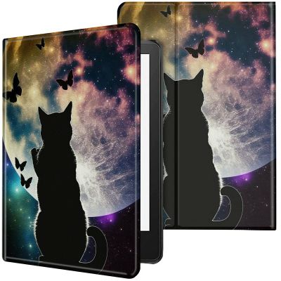 CGFGHHUY Case for All-New Kindle 11th Generation 6 inch 2022 Release Lightweight Protective Smart Stand Cover with Auto Wake Sleep Case for Kindle 2022 11th Gen E-Reader - Cute Cat and Butterfly Moon