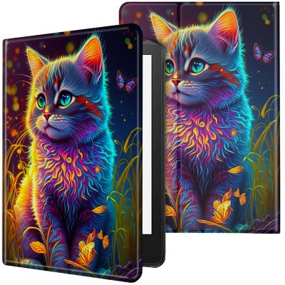 CGFGHHUY Case for 6.8 inch Kindle Paperwhite 11th Generation 2021/Kindle Paperwhite Signature Edition Lightweight Protective PU Leather Smart Stand Cover with Auto Wake Sleep - Watercolor Cat