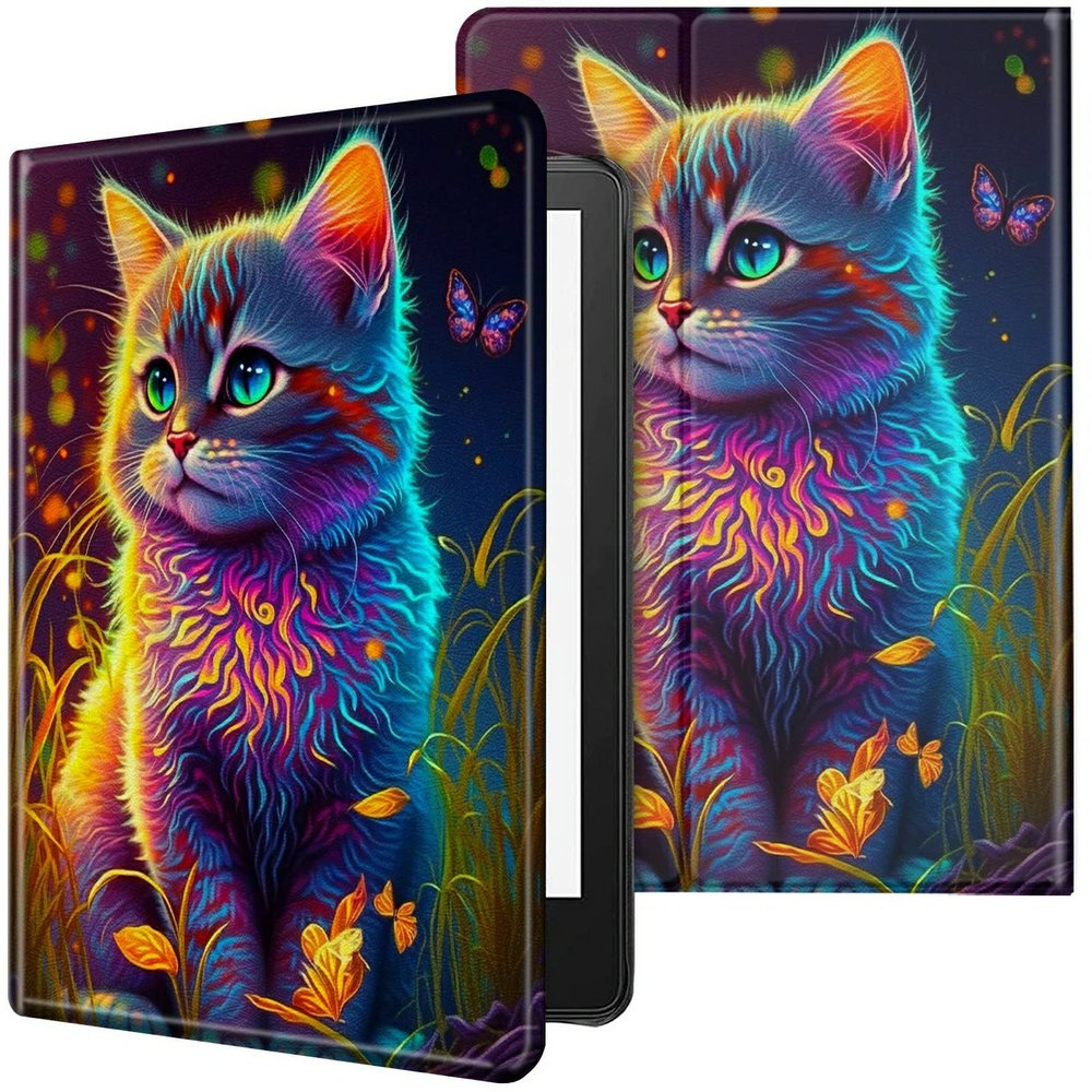 CGFGHHUY Case for 6.8 inch Kindle Paperwhite 11th Generation 2021/Kindle Paperwhite Signature Edition Lightweight Protective PU Leather Smart Stand Cover with Auto Wake Sleep - Watercolor Cat