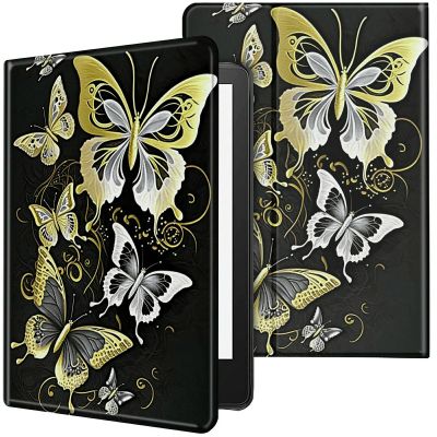 CGFGHHUY Case for 6.8 inch Kindle Paperwhite 11th Generation 2021/Kindle Paperwhite Signature Edition Lightweight Protective PU Leather Smart Stand Cover with Auto Wake Sleep - Golden Butterflies