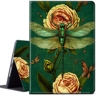 CGFGHHUY for Fire HD 10 Tablet Case (7th/9th Generation 2017/2019 Release 10.1 inch Lightweight Protective PU Leather Smart Stand Cover with Auto Wake Sleep - Roses & Dragonfly