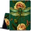 CGFGHHUY for Fire HD 10 Tablet Case (7th/9th Generation 2017/2019 Release 10.1 inch Lightweight Protective PU Leather Smart Stand Cover with Auto Wake Sleep - Roses & Dragonfly view 1