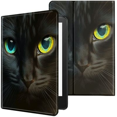 CGFGHHUY Case for 6.8 inch Kindle Paperwhite 11th Generation 2021/Kindle Paperwhite Signature Edition Lightweight Protective PU Leather Smart Stand Cover with Auto Wake Sleep - Cute Cat Black