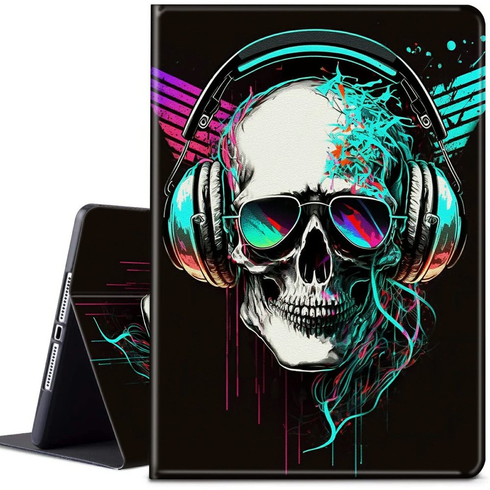 CGFGHHUY Case for All-New Kindle Fire HD 10 & 10 Plus Tablet 11th Generation 2021 Release 10.1 inch Lightweight Protective PU Leather Smart Stand Cover with Auto Wake Sleep - Music Skull