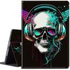 CGFGHHUY Case for All-New Kindle Fire HD 10 & 10 Plus Tablet 11th Generation 2021 Release 10.1 inch Lightweight Protective PU Leather Smart Stand Cover with Auto Wake Sleep - Music Skull view 1