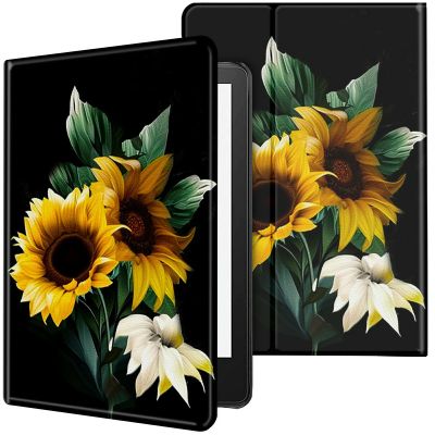 CGFGHHUY for Kindle Paperwhite Case 6 inch 10th Generation 2018 Lightweight Protective PU Leather Smart Stand Cover with Auto Wake Sleep Case for Kindle Paperwhite E-Reader - Black Sunflowers