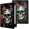CGFGHHUY Case for 6.8 inch Kindle Paperwhite 11th Generation 2021/Kindle Paperwhite Signature Edition Lightweight Protective PU Leather Smart Stand Cover with Auto Wake Sleep - Floral Flower Skull view 1