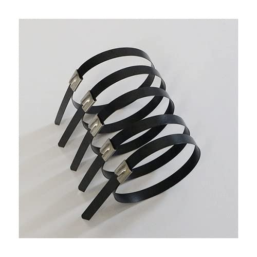 EVANEM 25pcs Stainless Steel Cable Ties Exhaust Wrap Coated Locking Metal Zip-Exhaust Multifunctional Cable Tie, for Home and Garden Accessories (Color : 12X450 25PCS)