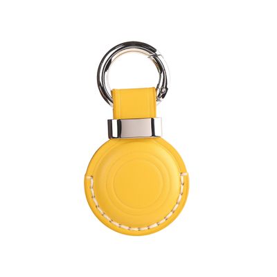 LQU Genuine Leather Keychain Holder Compatible with Airtag, Secure Air Tag Keychain Holder Case Cover Key Chain Ring Accessories for Air Tag - Yellow V2.0