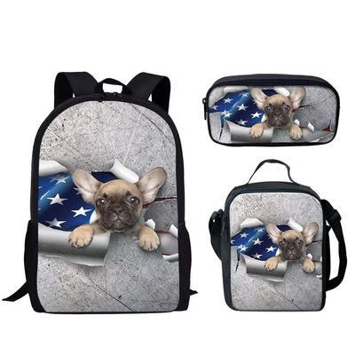 GLENLCWE American Flag Dog Kids School Backpack Set with Pencil Case and Lunch Box for Primary Middle School Girls,Patriotic Children Teens Bookbag Laptop Bag