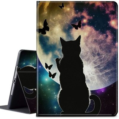 CGFGHHUY for iPad 9th/8th/7th Generation Case, 10.2 Case 2021/2020/2019 Lightweight Protective Smart Stand Cover with Auto Wake Sleep - Cute Cat and Butterfly Moon