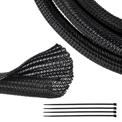 RED WOLF Braided Wire Cable Sleeve Split Wiring Sleeving 10 Feet - 1/2" Flexible Self-Wrap for Automotive Computer Cable Cord Management Cover Protector, Anti-Scratch High-Temperature Black