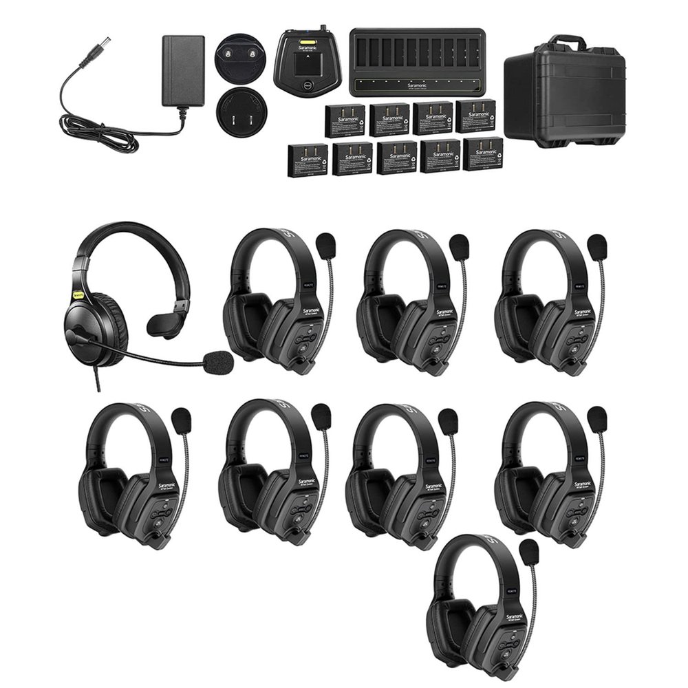 Saramonic WiTalk-WT9D Wireless Intercom Headset System, 9 Person 1.9GHz Dual Ear Communication Headsets 400m Team Communication for Event TV Documentary Production
