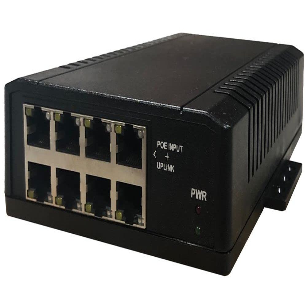 TP-SW8-NC - 8 Port Unmanaged Passive PoE Network Switch, 12-58VDC Wire Term Input, PoE Volt Out = Volt in, 7X Passive PoE + 1x Uplink Port