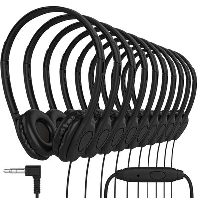 Maeline Bulk Classroom Student Headphones with Microphone, On Ear Stereo Headphones with Mic & Faux Leather Cushions for Kids Online Learning, Library, School, Airplane - 3.5mm Plug - 500 Pack - Black