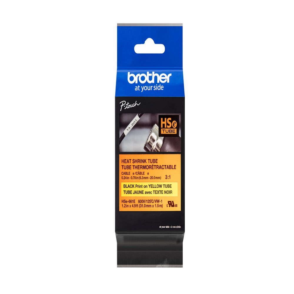 Brother HSe661E 31mm (1.2in) Black on Yellow 3:1 Heat Shrink Tube