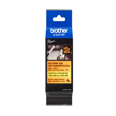Brother HSe621E 9.0mm (0.35in) Black on Yellow 3:1 Heat Shrink Tube