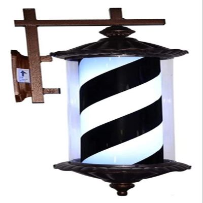 ALDEPO Wall Lamp Barber Pole, Retro Rotating Illuminated LED Stripes Waterproof Hair Salon Hairdressing Sign Wall Hanging Lamp, Outdoor Waterproof Wall Lamp, Blak+White (Color : Blak+White)