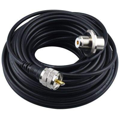 YOTENKO UHF PL259 Male to UHF SO239 Female Right Angle Bulkhead Mount RG58/U Cable 49.2 feet for Vehicle Car SUV Truck CB Radio Ham Radio Two Way Radio Amateur Radio