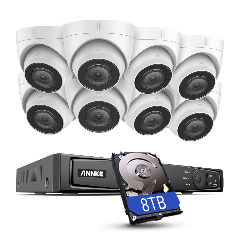 ANNKE H800 8CH Turret PoE Security Camera System with 8MP H.265+ NVR, 8X 5MP Outdoor IP Camera, 8TB HDD, Audio Recording, 100 ft EXIR 2.0 Night Vision, IP67 Weatherproof, 24/7 Video Surveillance