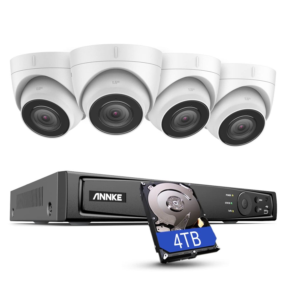 ANNKE H800 8CH Turret IP Security Camera System with 8MP H.265+ NVR, 4 X 4K Outdoor CCTV Camera, 6TB HDD, Audio Recording, 100ft EXIR 2.0 Night Vision, IP67 Weatherproof, 24/7 Video Surveillance