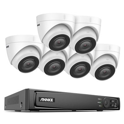 ANNKE H800 8CH Turret IP Security Camera System with 8MP H.265+ NVR, 6 X 4K Outdoor CCTV Camera, Audio Recording, 100ft EXIR 2.0 Night Vision, IP67 Weatherproof, 24/7 Video Surveillance (No HDD)