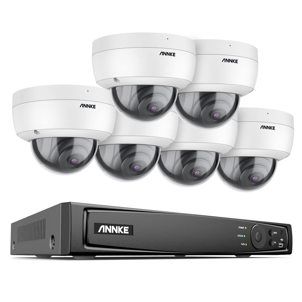ANNKE H800 8CH Dome IP Security Camera System with 8MP H.265+ NVR, 6 X 4K Outdoor CCTV Camera, Audio Recording, 100ft EXIR 2.0 Night Vision, IP67 Weatherproof, 24/7 Video Surveillance, NO HDD Included