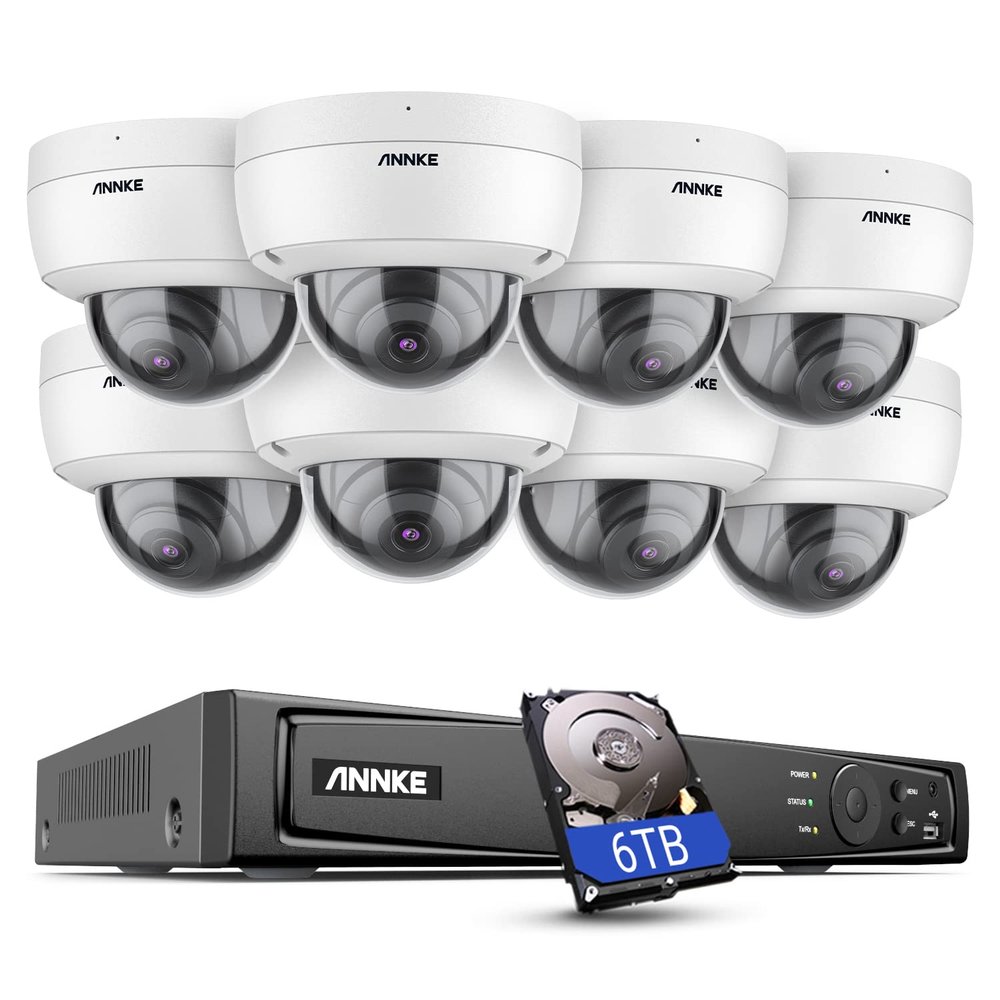 ANNKE H800 8CH Dome PoE Security Camera System with 8MP H.265+ NVR, 8X 5MP Outdoor IP Camera, Audio Recording, 100ft EXIR 2.0 Night Vision, IP67 Weatherproof, 24/7 Video Surveillance, 6TB HDD