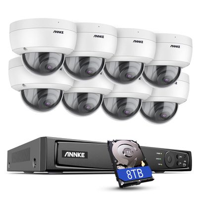 ANNKE H800 8CH Dome IP Security Camera System with 8MP H.265+ NVR, 8 X 4K Outdoor CCTV Camera, Audio Recording, 100ft EXIR 2.0 Night Vision, IP67, 24/7 Video Surveillance, 8TB HDD Included
