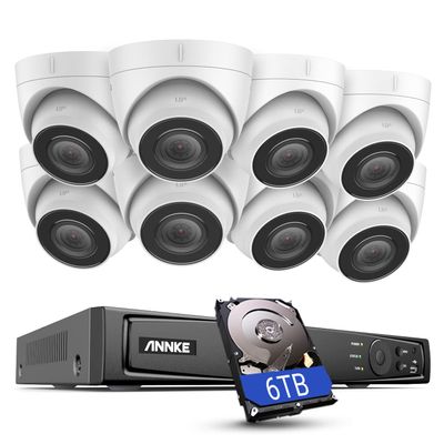 ANNKE H800 8CH Turret PoE Security Camera System with 8MP H.265+ NVR, 8X 5MP Outdoor IP Camera, 6TB HDD, Audio Recording, 100 ft EXIR 2.0 Night Vision, IP67 Weatherproof, 24/7 Video Surveillance