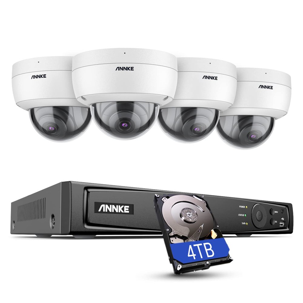 ANNKE H800 8CH Dome IP Security Camera System with 8MP H.265+ NVR, 4 X 4K Outdoor CCTV Camera, Audio Recording, 100ft EXIR 2.0 Night Vision, IP67, 24/7 Video Surveillance, 4TB HDD Included