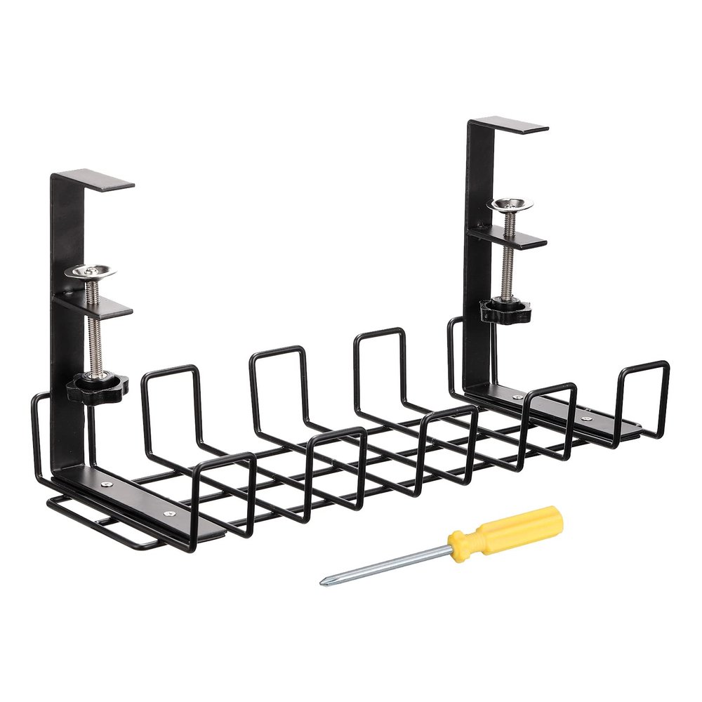 PATIKIL Cable Management Tray Under Desk, Wire Management Rack Wire Organizer Cable Organizers for Office Home, Black